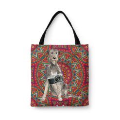 Irish Wolf Hound Travel Style Tote Bag 34 travel dogs tote irish wolf hound mandala front view White