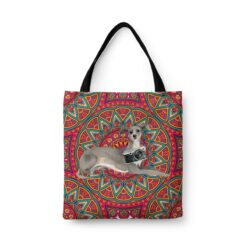 Italian greyhound Travel Style Tote Bag 34 travel dogs tote italian greyhound mandala front view White