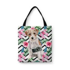 Jack Russell Travel Style Tote Bag 32 travel dogs tote jack russel geometric tropical front view White