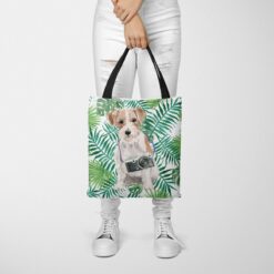 Jack Russell Travel Style Tote Bag 35 travel dogs tote jack russel leaves tote woman trowsers front view