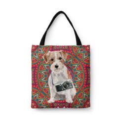 Jack Russell Travel Style Tote Bag 34 travel dogs tote jack russel mandala front view White