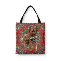 travel dogs tote labradoodle mandala front view White