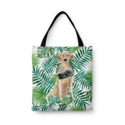 Labrador retriever Travel Style Tote Bag 33 travel dogs tote labrador retriever leaves front view White