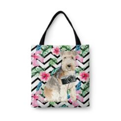 Lakeland Terrier Travel Style Tote Bag 32 travel dogs tote lakeland terrier geometric tropical front view White