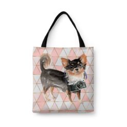 Long Haired Chihuahua Travel Style Tote Bag 30 travel dogs tote long haired chihuahua luxe front view White