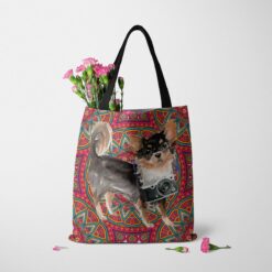 Long Haired Chihuahua Travel Style Tote Bag 37 travel dogs tote long haired chihuahua mandala tote standing carnations