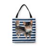 Long Haired Chihuahua Travel Style Tote Bag 1 travel dogs tote long haired chihuahua nautical stripes front view White