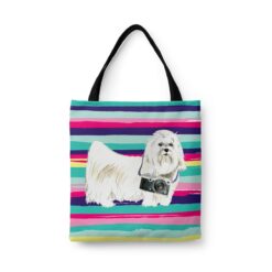 Maltese Travel Style Tote Bag 31 travel dogs tote maltese beach front view White
