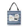 Maltese Travel Style Tote Bag 1 travel dogs tote maltese nautical stripes front view White
