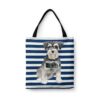 Miniature Schnauzer Travel Style Tote Bag 1 travel dogs tote miniature schnauzer nautical stripes front view White