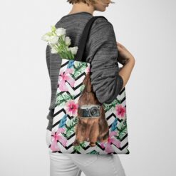 Newfoundland Travel Style Tote Bag 40 travel dogs tote newfoundland geometric tropical tote woman jumper walking view