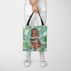Newfoundland Travel Style Tote Bag 35 travel dogs tote newfoundland leaves tote woman trowsers front view