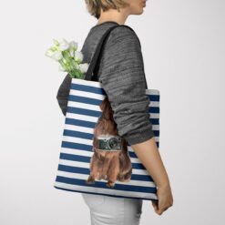 Newfoundland Travel Style Tote Bag 38 travel dogs tote newfoundland nautical stripes tote woman jumper view