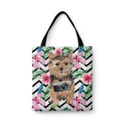 Norfolk Terrier Travel Style Tote Bag 32 travel dogs tote norfolk terrier geometric tropical front view White