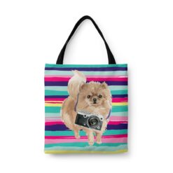 Pomeranian Travel Style Tote Bag 31 travel dogs tote pomeranian beach front view White