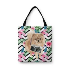 Pomeranian Travel Style Tote Bag 32 travel dogs tote pomeranian geometric tropical front view White