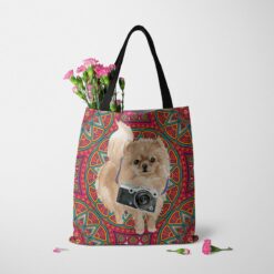 Pomeranian Travel Style Tote Bag 37 travel dogs tote pomeranian mandala tote standing carnations