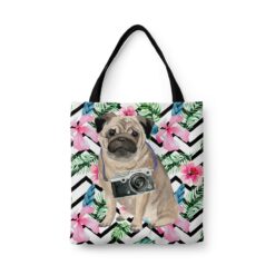 Pug Travel Style Tote Bag 32 travel dogs tote pug geometric tropical front view White