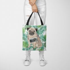 Pug Travel Style Tote Bag 35 travel dogs tote pug leaves tote woman trowsers front view