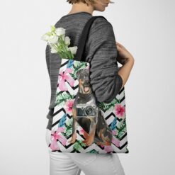 Rottweiler Travel Style Tote Bag 40 travel dogs tote rottweiler geometric tropical tote woman jumper walking view