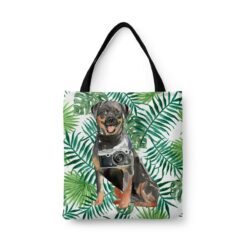 Rottweiler Travel Style Tote Bag 33 travel dogs tote rottweiler leaves front view White