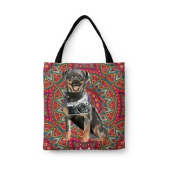 Rottweiler Travel Style Tote Bag 34 travel dogs tote rottweiler mandala front view White