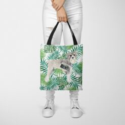 Schnauzer Travel Style Tote Bag 35 travel dogs tote schnauzer leaves tote woman trowsers front view