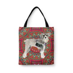 Schnauzer Travel Style Tote Bag 34 travel dogs tote schnauzer mandala front view White