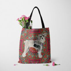 Schnauzer Travel Style Tote Bag 37 travel dogs tote schnauzer mandala tote standing carnations