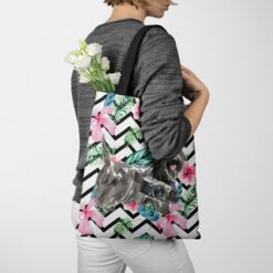 Scottish Terrier Travel Style Tote Bag 40 travel dogs tote scottish terrier geometric tropical tote woman jumper walking view