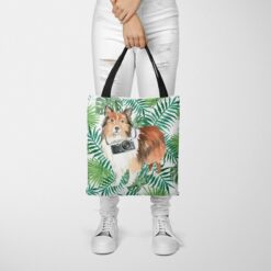 Shetland Sheepdog Travel Style Tote Bag 35 travel dogs tote shetland sheepdog leaves tote woman trowsers front view