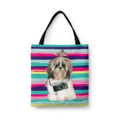 Shih tzu Long hair Travel Style Tote Bag 31 travel dogs tote shih tzu long hair beach front view White
