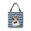 Shih tzu Long hair Travel Style Tote Bag 2 travel dogs tote shih tzu long hair nautical stripes front view White