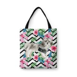 Shih tzu Short hair Travel Style Tote Bag 32 travel dogs tote shih tzu short hair geometric tropical front view White