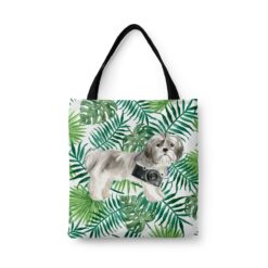 Shih tzu Short hair Travel Style Tote Bag 33 travel dogs tote shih tzu short hair leaves front view White