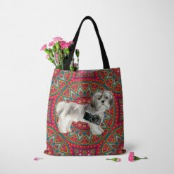 Shih tzu Short hair Travel Style Tote Bag 37 travel dogs tote shih tzu short hair mandala tote standing carnations