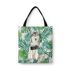 Siberian Husky Travel Style Tote Bag 33 travel dogs tote siberian husky leaves front view White