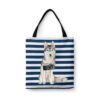 Siberian Husky Travel Style Tote Bag 1 travel dogs tote siberian husky nautical stripes front view White