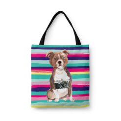 travel dogs tote staffordshire bull terrier beach front view White