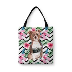 travel dogs tote staffordshire bull terrier geometric tropical front view White