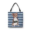 travel dogs tote staffordshire bull terrier nautical stripes front view White
