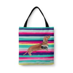 travel dogs tote tan dachshund beach front view White