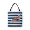 travel dogs tote tan dachshund nautical stripes front view White
