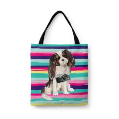 travel dogs tote tri colour king charles spaniel beach front view White
