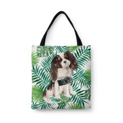 travel dogs tote tri colour king charles spaniel leaves front view White