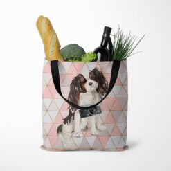 travel dogs tote tri colour king charles spaniel luxe tote standing food