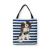 travel dogs tote tri colour king charles spaniel nautical stripes front view White