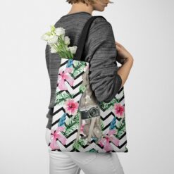 Weimaraner Travel Style Tote Bag 40 travel dogs tote weimaraner geometric tropical tote woman jumper walking view