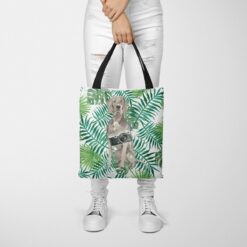Weimaraner Travel Style Tote Bag 35 travel dogs tote weimaraner leaves tote woman trowsers front view
