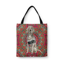 Weimaraner Travel Style Tote Bag 34 travel dogs tote weimaraner mandala front view White